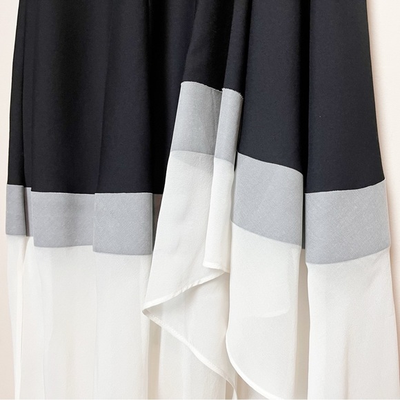 Theory Wool Silk High Low Maxi Dress 4 black white gray high neck flowy neutral - Picture 3 of 13